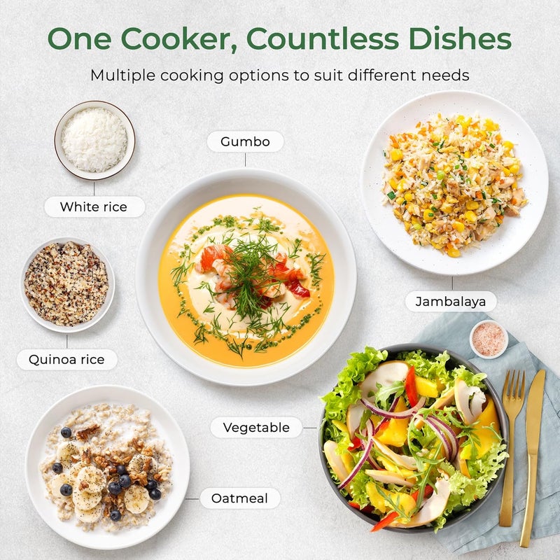 TOKIT طباخ أرز صغير 3 أكواب غير مطبوخة / 6 أكواب مطبوخة، طباخ أرز ميني متعدد الوظائف بتصميم عصري مع مؤقت 24 ساعة ووظيفة تسخين لعدد 1-3 أشخاص، وعاء غير لاصق مطلي بالسيراميك مع 8 وظائف طهي، أخضر أفوكادو - Image 4